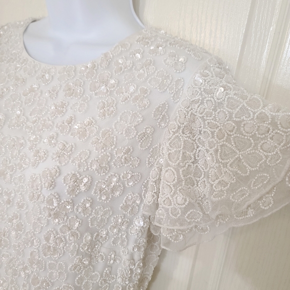 Mac Duggal | Embellished Ruffle Cap Sleeve V-Neck Midi Dress Size 6 Style 10810 - Picture 6 of 17